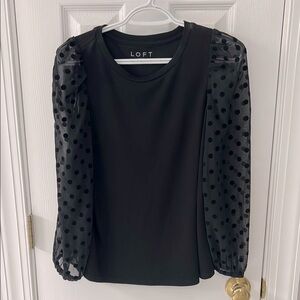 LOFT Black Embellished Long Sleeve Blouse